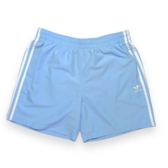 Adidas Swim Shorts Mens Large Light Blue White Pockets Drawstring Mesh Lining - Picture 1 of 10